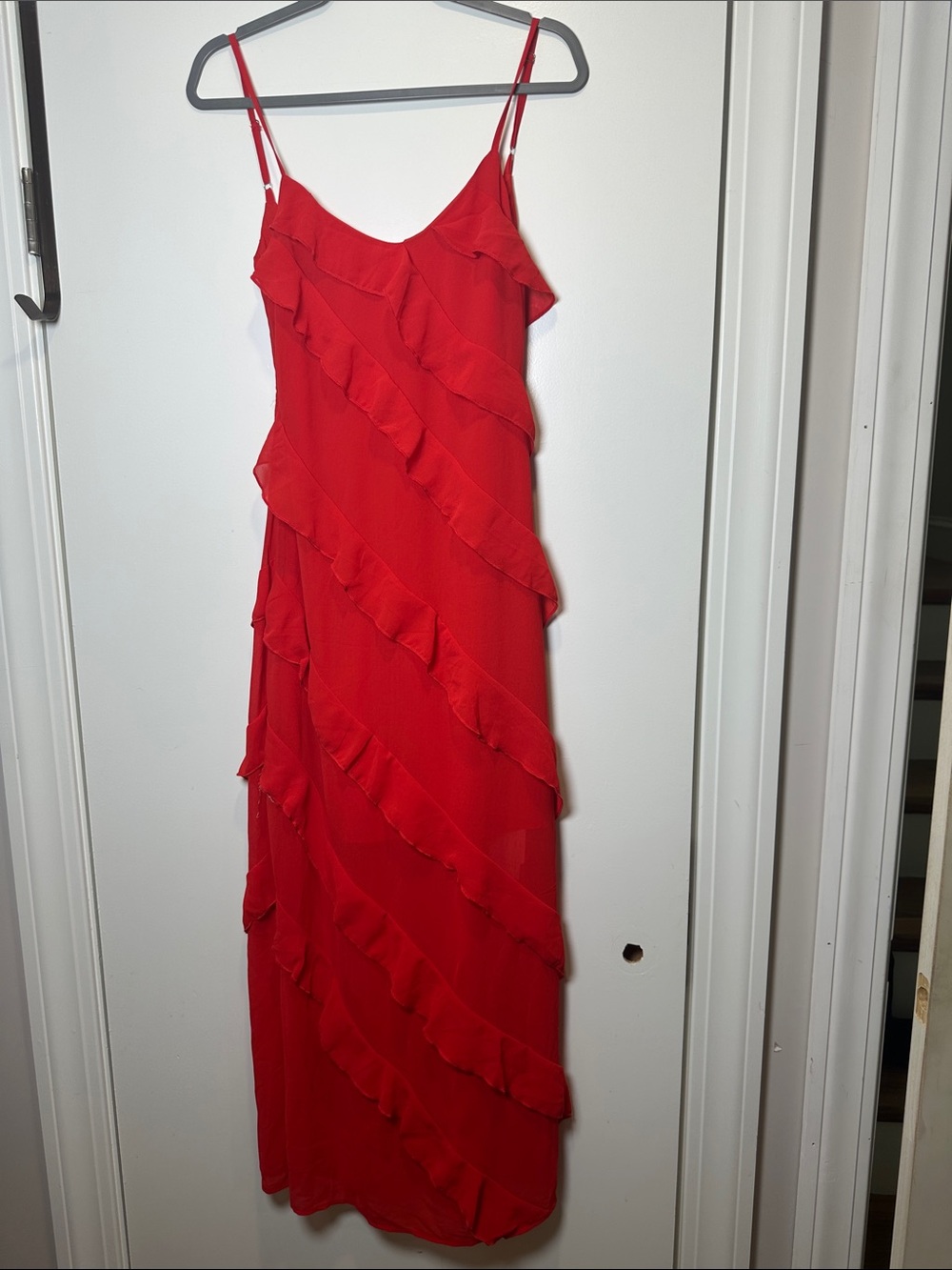 Commense Red Ruffle Tier Maxi Dress (101)